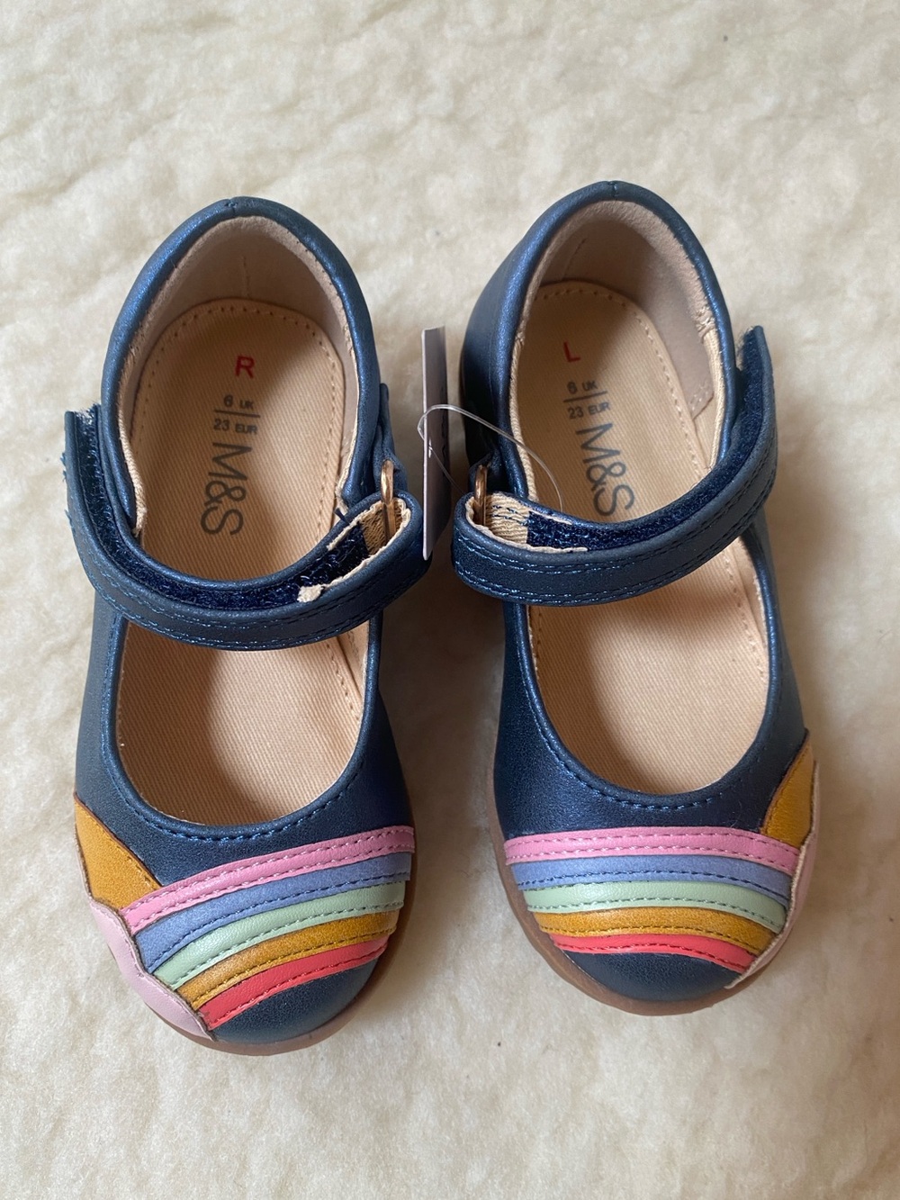 M&S Toddler Girl Mary Jane Shoes Rainbow Metallic Blue Size EU 23
